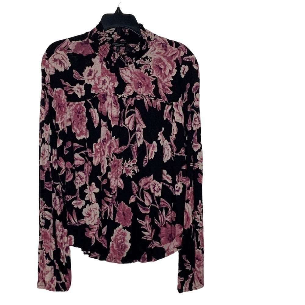 𝅺LUCKY Brand long sleeve floral blouse with high neckline. Size S